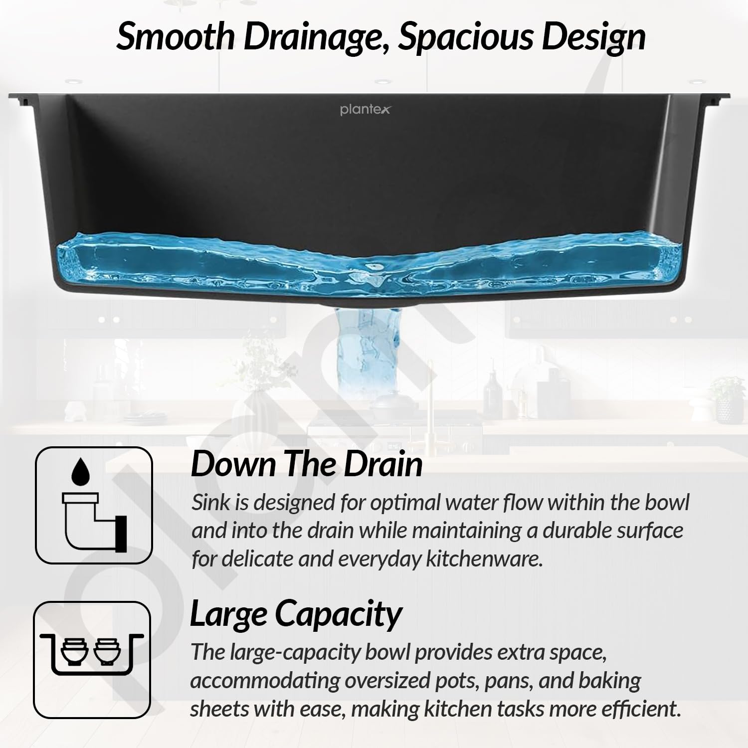 Plantex Quartz Sink for Kitchen/UV Protected Black Kitchen Sink/Granite Single Bowl Sinks/Undermount/Topmount (Black-24x18 Inches)