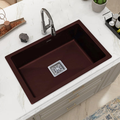 Plantex Quartz Sink for Kitchen/UV Protected Black Kitchen Sink/Granite Single Bowl Sinks/Undermount/Topmount (Black-24x18 Inches)