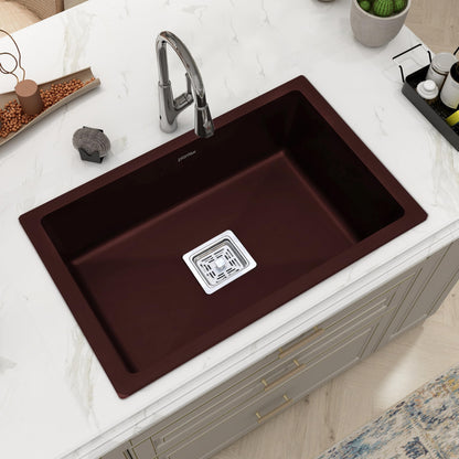 Plantex Quartz Sink for Kitchen/UV Protected Black Kitchen Sink/Granite Single Bowl Sinks/Undermount/Topmount (Black-24x18 Inches)