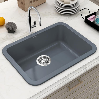 Plantex Quartz Sink for Kitchen/UV Protected Black Kitchen Sink/Granite Single Bowl Sinks/Undermount/Topmount (Black-24x18 Inches)