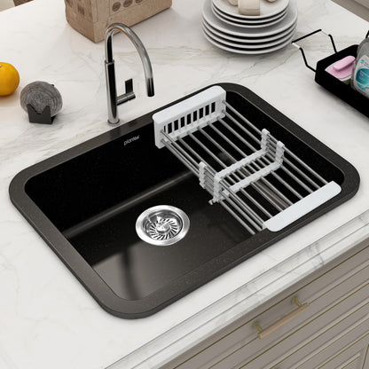 Plantex Quartz Sink for Kitchen/UV Protected Black Kitchen Sink/Granite Single Bowl Sinks/Undermount/Topmount (Black-24x18 Inches)